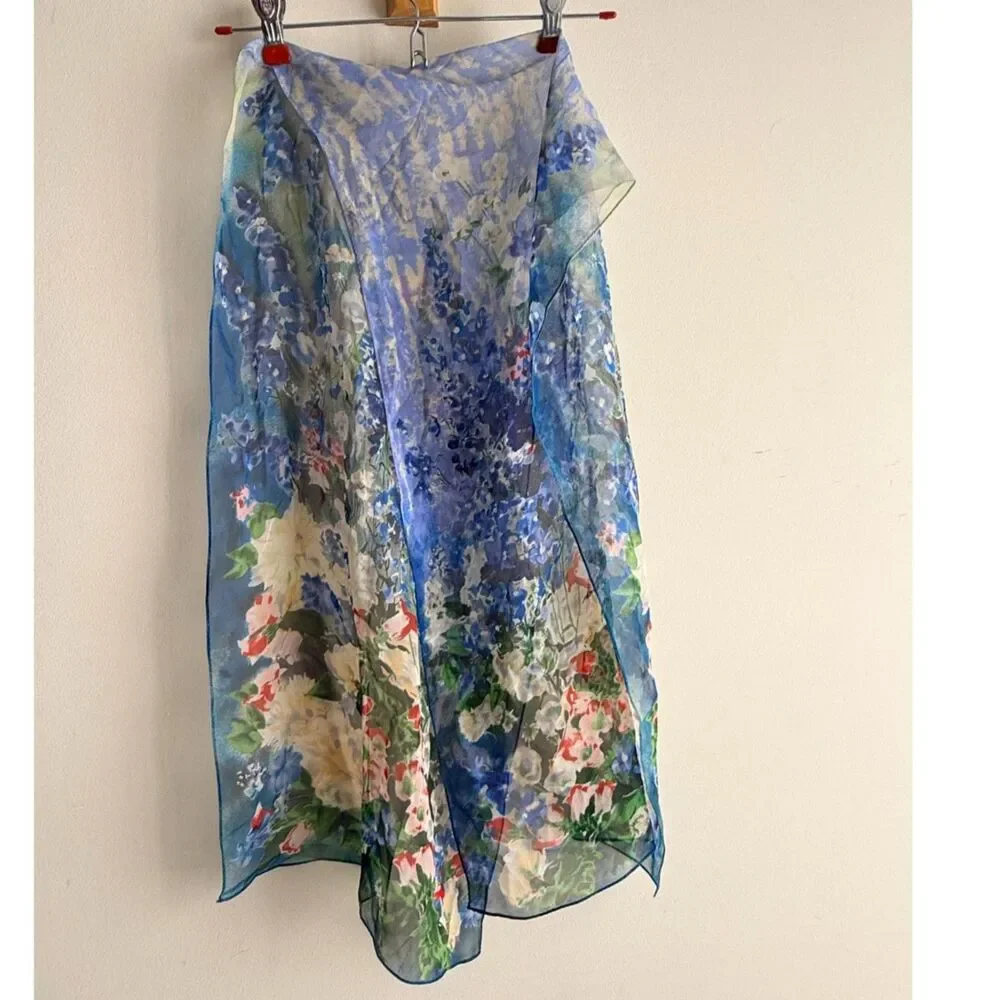 Vintage sheer watercolor floral scarf 15